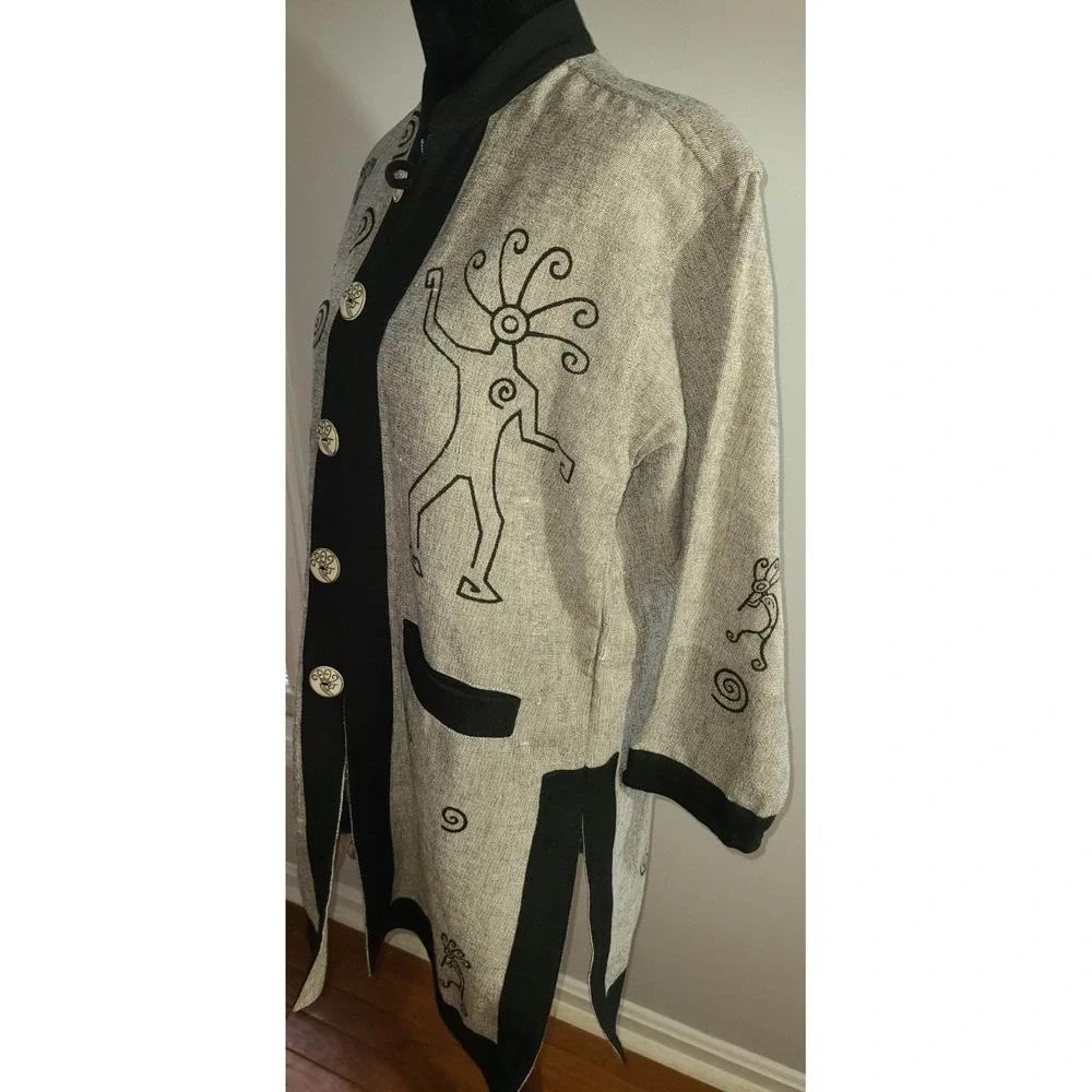 Venus Imports Piper w Flute Jacket Size X-Small Gray‎ 100% Cotton Artsy Buttons